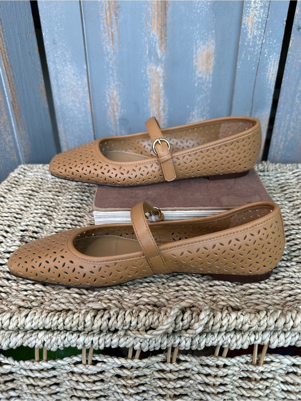 J. Crew Perforated Mary Jane Square Toe Flat Burnt Caramel Sz 9.5 NWOB - Picture 8 of 14